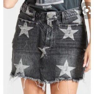 New One Teaspoon Camden Star Trucker Skirt Womens 24 Black Denim Mini